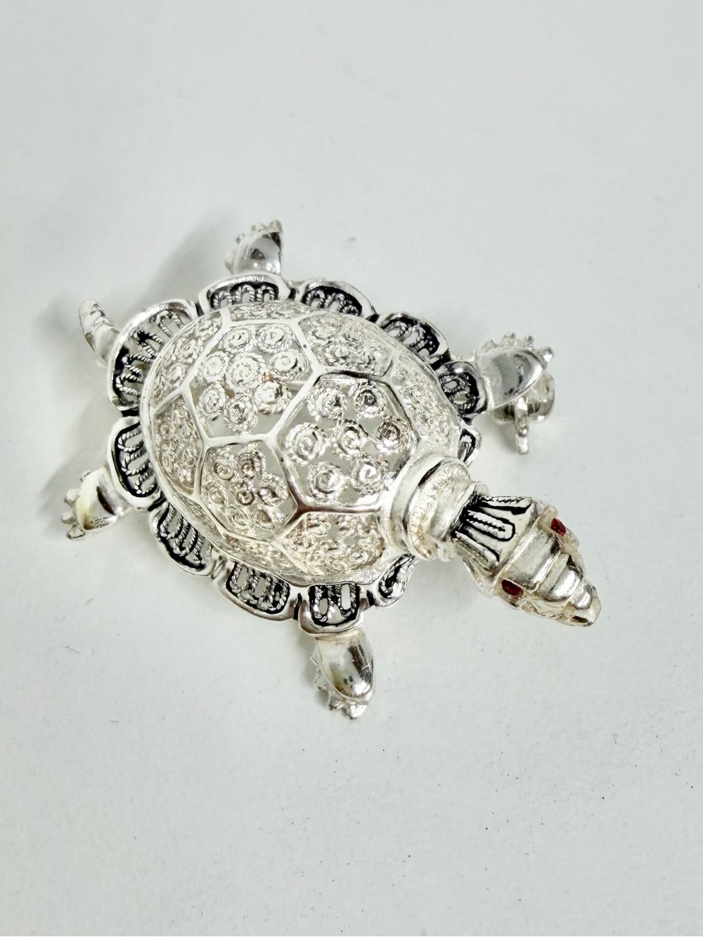 VintageGermany Sterling Silver Cute FIligree Turtle Brooch- Ornate Design
